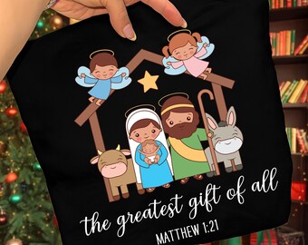 The Greatest Gift of All SVG PNG, Nativity Scene Christmas Sublimation PNG Design, Christian Christmas Png Tee, Jesus Birth Matthew 1:21 Png