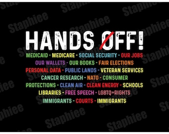 Hands Off Protest PNG SVG, Hands Off Protest Shirt, Medicaid Medicare Social Security, Immigrants Png, Empowerment Apparel, Feminist Protest