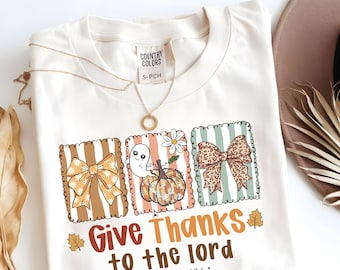 Give Thanks To The Lord PNG, Jesus Png, Floral Christian Fall Coquette Bow lace Png, Preppy Autumn Pumpkin Png, Christian Bible Verse Png