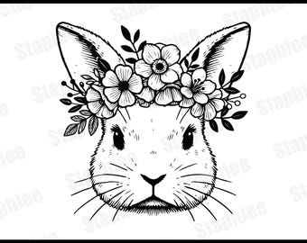 Floral Bunny SVG PNG, paashaas SVG, Happy Easter Svg, lente Svg, konijn Pasen Svg, bloem Bunny Svg, dierlijk gezicht Svg, bloem kroon Png