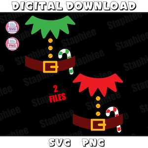 Paquete de archivos SVG de disfraz de elfo navideño, traje de elfo en formato SVG, archivos de corte de atuendo de elfo, disfraz navideño en formato SVG, compatible con Cricut y Silhouette, descarga digital instantánea.