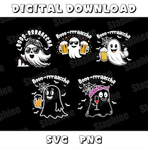 Boo Rracha Halloween Ghost PNG Bundle, Borracha Ghost Svg, Latino Halloween Svg, Mexican, Spanish Halloween, Drunk Ghost Svg,Sublimation PNG