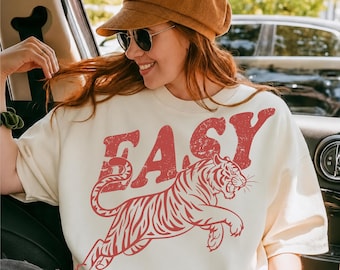 Easy Tiger SVG PNG , Retro Boho Distressed Tiger SVG, Easy Tiger Shirt, Trendy Svg, Vintage Animal Graphic Png, Hippie Png, Sarcastic Shirt