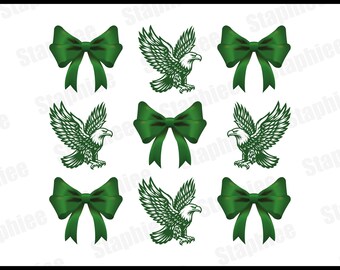 Eagles Coquette Bow SVG PNG, Green Bows Eagles Bird PNG, Flying Bird Bows Png, Girly Football Png.