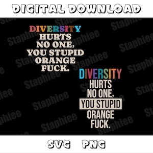 Diversity Hurts No One You Stupid Orange Fck SVG PNG, Slogan PNG, Political Humor, Bold Statement Shirt, Hilarious Protest, Sarcastic Quote.