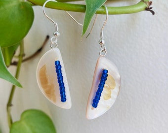 mother of pearl up-cycled shell earring, surfer mermaid American Indian movement