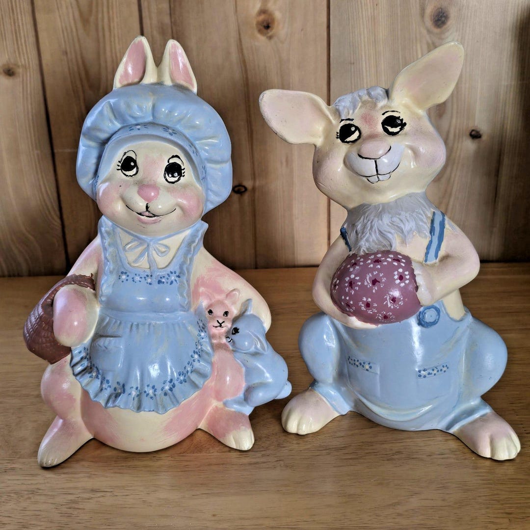 Vintage Byron Mold Easter Bunny Rabbit Figurines Set of 2 Hand-painted ...