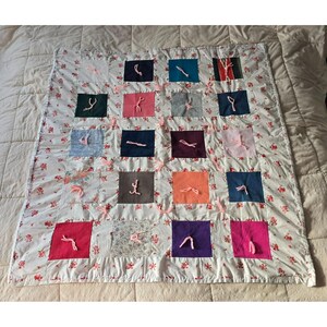 Handmade Child Tie Quilt 43"x39" Patchwork Square Blanket Pink Gingham Back