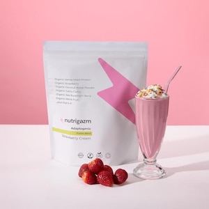 Strawberry Cream Superfood Protein Blend (Plant-Based, Adaptogens, Clean Ingredients, Women-Owned) www.nutrigazm.com