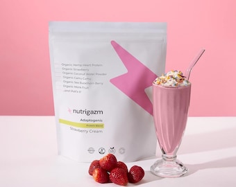 Strawberry Cream Superfood Protein Blend (Plant-Based, Adaptogens, Clean Ingredients, Women-Owned) www.nutrigazm.com