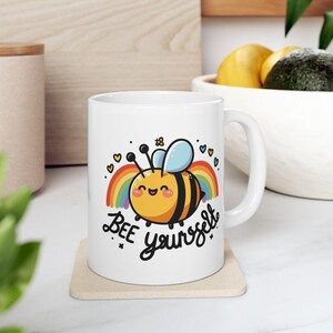 Bee Yourself Pride Coffee Mug - Rainbow Pride Coffee Mug, LGBTQ Pride Gift for Coffee Lovers, Valentine&#39;s Day, LGBTQ Community