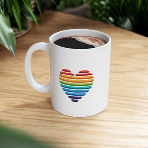 Pride Heart Coffee Mug, LGBTQ Heart Coffee Cup, Rainbow Pride Drinkware, Pride Gift, LGBTQ Coffee Mug