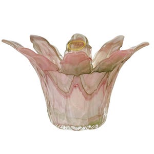 Lavorazione Arte Murano Pink Glass Bowl – Fluted Swirl Bowl, Made in Italy, Original Foil Sticker
