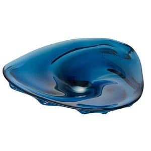 Blauer Murano Glas Wave Teller: Italienisches Mid-Century Kunstglas Tablett