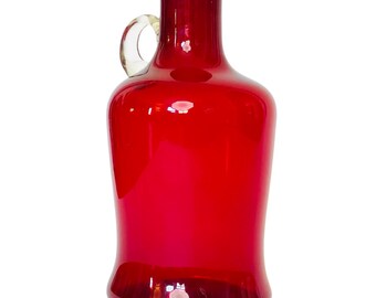 Blenko Ruby Red Art Glass Jug: Mid Century Modern Decanter