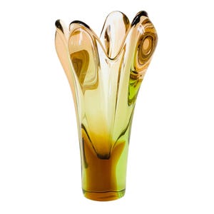 Rare Art Nouveau Murano Glass Vase – Early 20th Century Sommerso Amber Olive Venetian Sculpture – Collectible Italian Art Glass