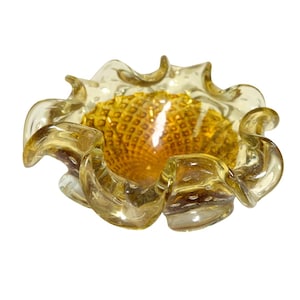 Vintage Murano Glass Bullicante Bowl with Gold Aventurine | 1950s Scalloped Edge Italian Art Glass Dish | Mid-Century Italy Catchall