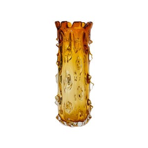 Monumental Murano Glass Vase – Amber Mid-Century Modern with Spiky Textured Sides