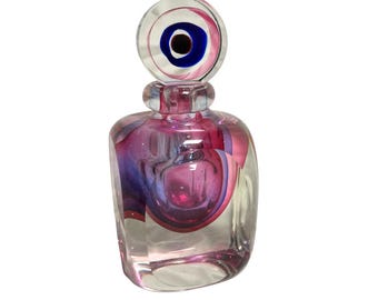 Vintage Murano Sommerso Perfume Bottle: Faceted Square Italian Art Glass