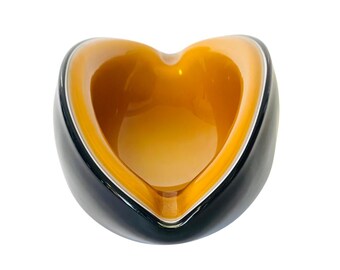 Alfredo Barbini Murano Art Glass Heart Dish - Sommerso Cantaloupe Bowl