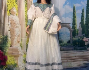 Elegant Habesha Dress with Tibeb Embroidery  Ethiopian & Eritrean Kemis Traditional Wedding Dress.