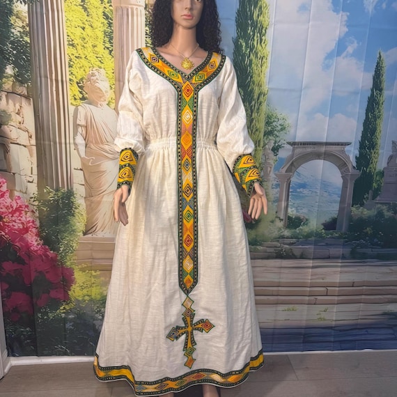 traditional cotton dress Handmade Ethiopian Habesha Dress Traditional Cotton Kemis With Netela  African Wedding & Cultural Attire