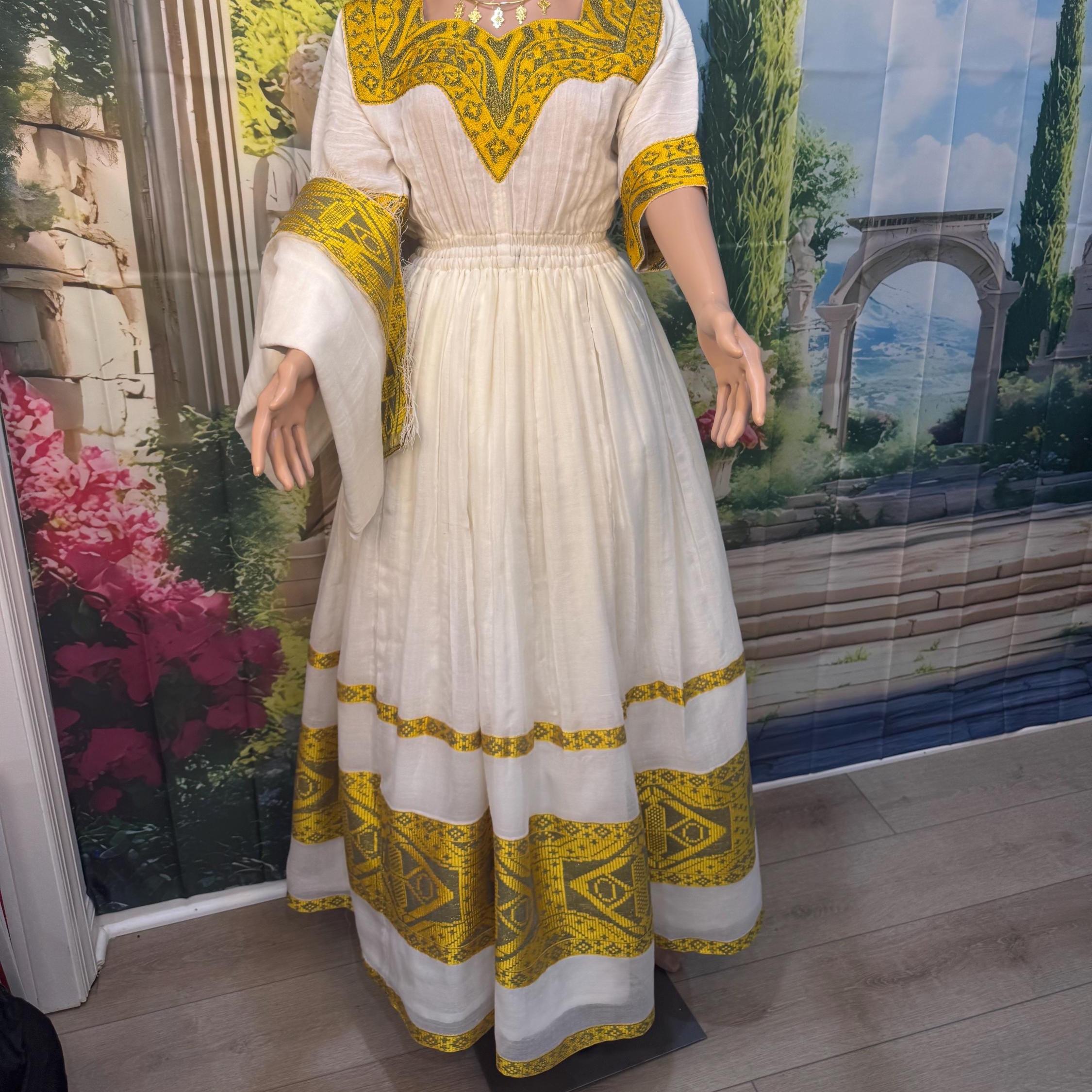 slim fit dress slacks Exquisite Golden Yellow Habesha Dress Ethiopian Dress Design Stunning Habesha KemiS S main image 0