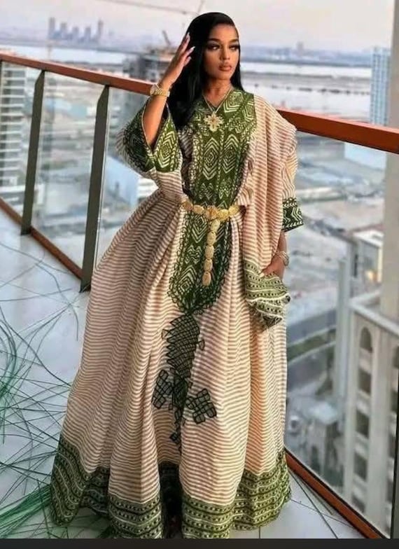 ethiopian cotton dress Ethiopian Dress Modern White Cotton with Purple Handwoven Borders fo