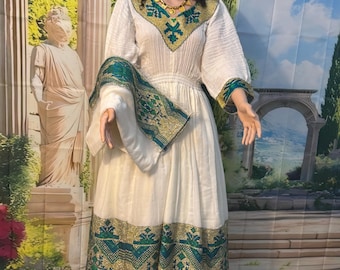 Traditional Ethiopian Clothing Handmade Habesha Kemis Cultural African Outfit Wedding & Celebration Dress with Nettla.