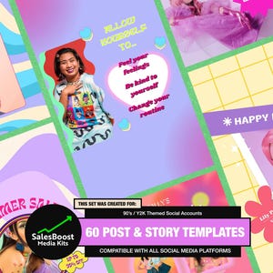 Y2K Social Media Templates: 90s Vintage Canva Story Posts (Digital Download)