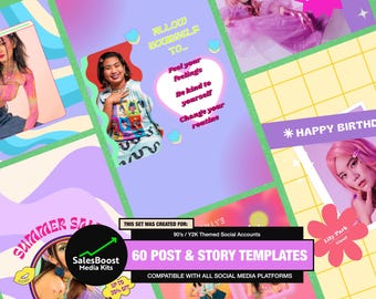 Y2K Social Media Templates: 90s Vintage Canva Story Posts (Digital Download)