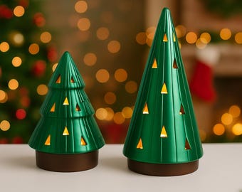 3D Printed LED Christmas Tree Decor – Modern Holiday Light-Up Tree, Tabletop Christmas Lantern