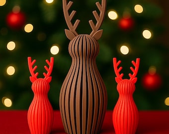 3D Printed Reindeer Set – Christmas Decor – Holiday Shelf Figurines – Modern Minimalist Ornament Trio