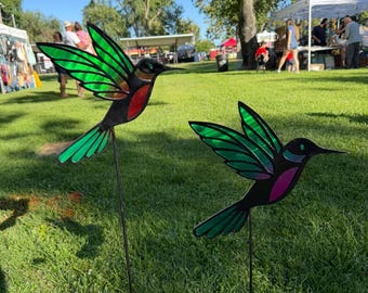 Handmade Metal Hummingbird Garden Stake – Colorful Yard Art
