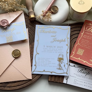 Convites de casamento modernos em acrílico branco com detalhes em verde sálvia, convites para aniversário de 16 anos com impressão em folha de ouro