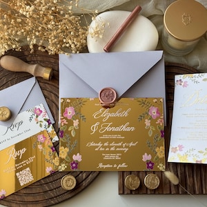Luxe spiegel gouden huwelijksuitnodigingen met kaart met details, aangepast bruiloftsbriefpapier, details en RSVP-kaartenset