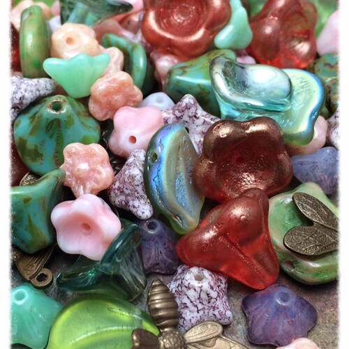 Glass Flower Bead Large Flower Bead Purple Pink Gold Flower Etsy