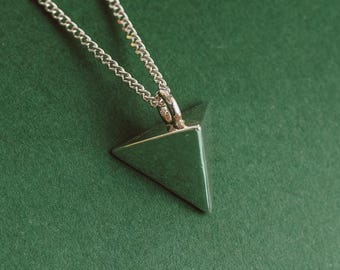 Sterling Silver Tetrahedron Pendant: Geometric Pyramid Necklace