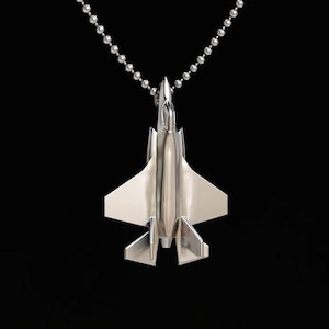 F-35 Silber Anhänger - Flugzeug Schmuck - Geschenke für Piloten und Flugzeug Enthusiasten