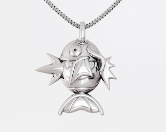Sterling Silver Jumping Fish Pendant: Anime Gamer Necklace