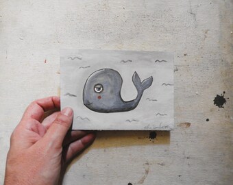 Un pez gracioso - pequeña pintura original - arte de pared - decoración del hogar - hogar - ooak