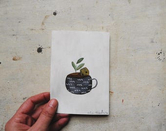 Una taza de té especial - pequeña pintura original - arte de pared - decoración del hogar - hogar - ooak