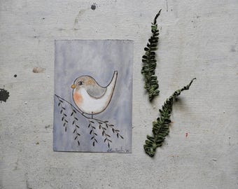 Pintura al óleo de un pájaro diminuto: retrato original de un animal en miniatura