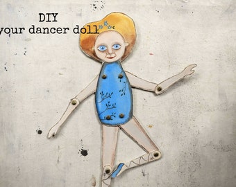 Muñeca de papel de bailarina azul: Juguete imprimible (Descarga PDF)