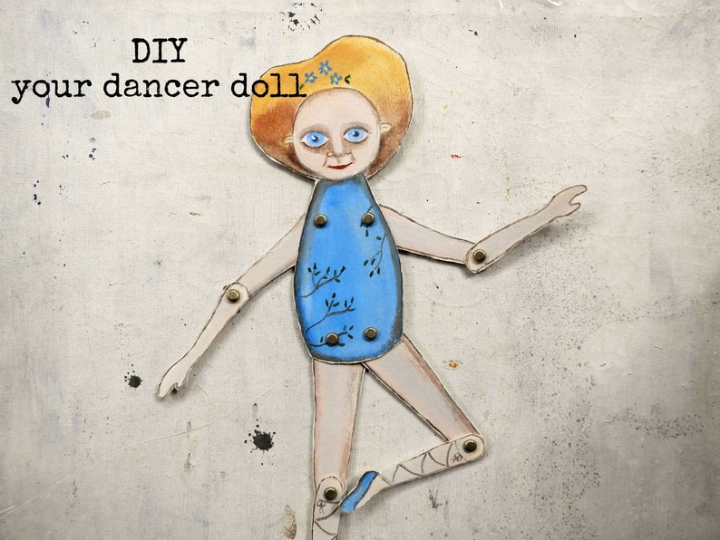 The Blue Dancer paper toy INSTANT Download illustration Diy articulated paper doll printable decoration pdf for kids image 1