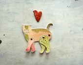 cat illustration articulated paper doll  in brown and green  Cat Art original illustration  -   the Frea(K)cat - ooak -
