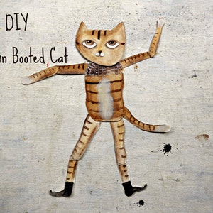 Gatto con gli stivali illustrato stampabile decorazione gioco di carta in pdf DOWNLOAD IMMEDIATO - gatto fai da te