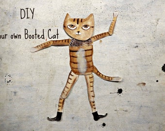 The Booted Cat paper toy INSTANT Download  illustration Diy  - articulated paper doll -  printable decoration pdf - for kids - woodland