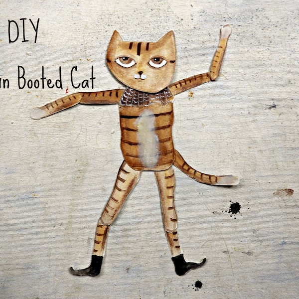 The Booted Cat paper toy INSTANT Download  illustration Diy  - articulated paper doll -  printable decoration pdf - for kids - woodland