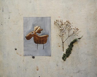 Pintura de un pequeño alce divertido: retrato original de un animal, decoración caprichosa para el hogar